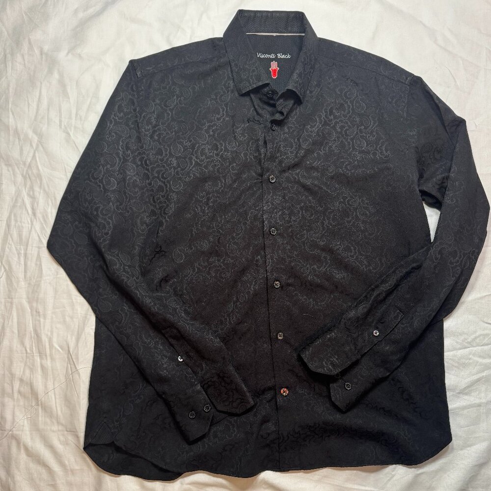 Visconti Black Paisley Button Down Shirt, Size L